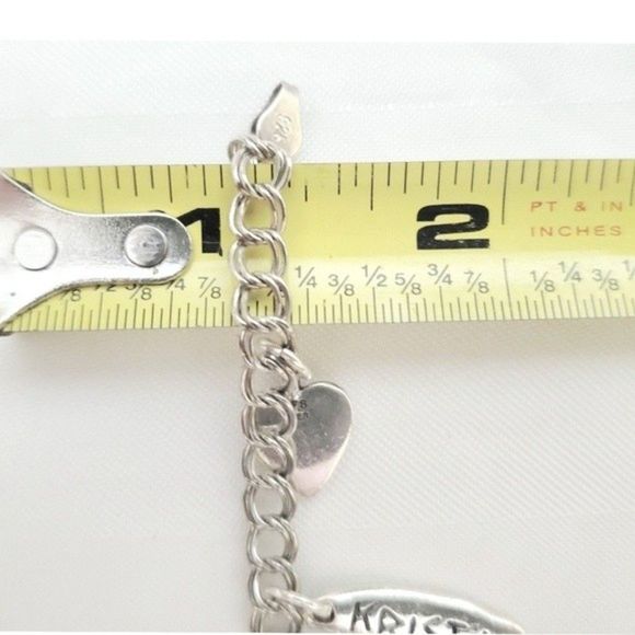 Double Link Charm Bracelet Heart Charms 925 Sterling Silver 7" - Picture 12 of 13